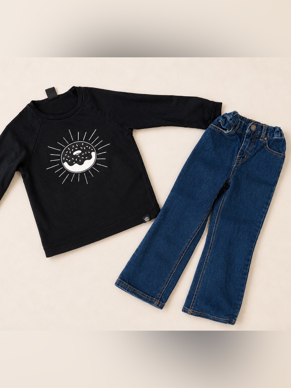 Whistle & Flute / Senza Nome Wide Denim 5T Kids Outfit / Donut Graphic Pullover